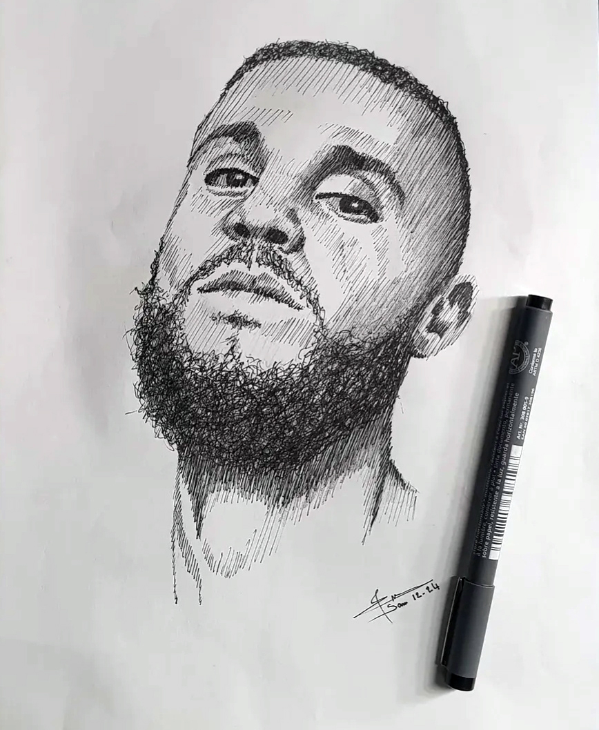Portrait à l'Encre en Contre-Plongée